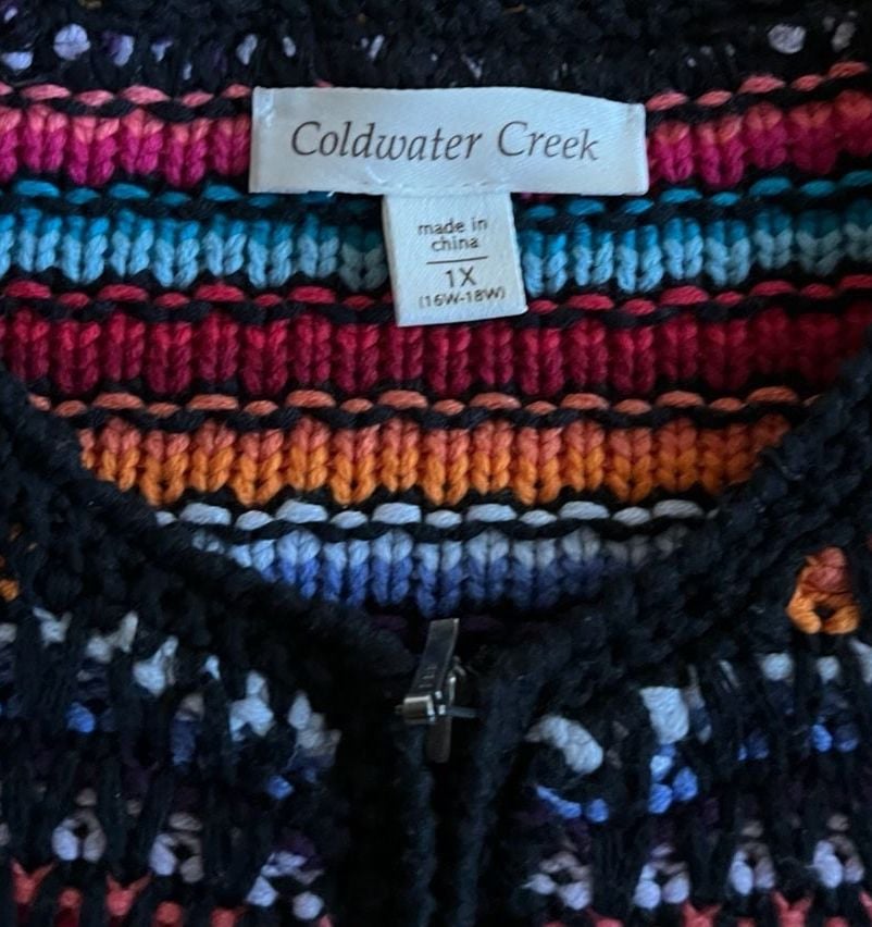 Coldwater Creek Cardigan 1X Multicolor Striped Knit Zip Front Cotton Blend 4