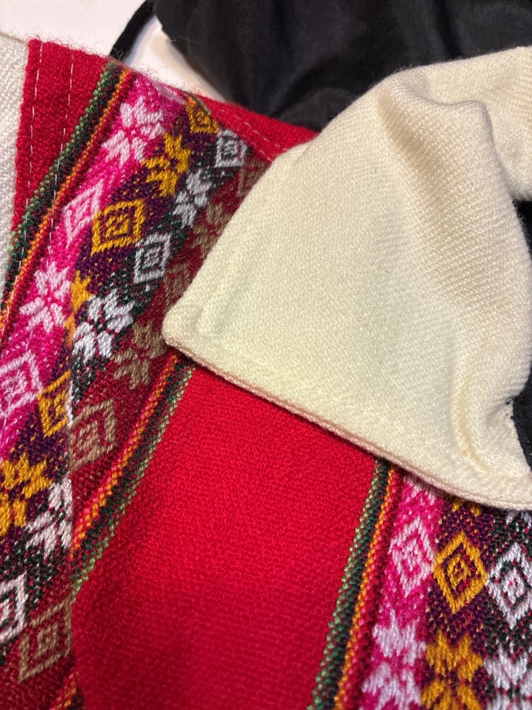 Vintage Handcrafted Hooded Jacket Red White Geometric Print Size M 10