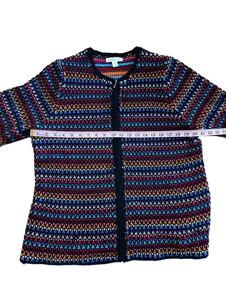 Coldwater Creek Cardigan 1X Multicolor Striped Knit Zip Front Cotton Blend 8