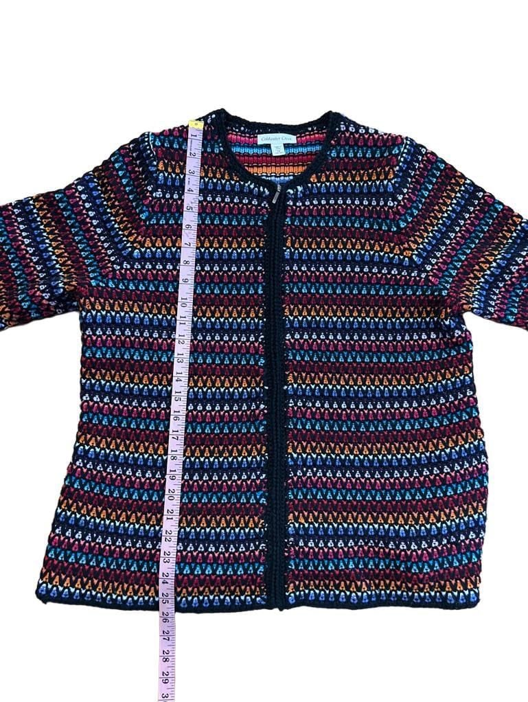 Coldwater Creek Cardigan 1X Multicolor Striped Knit Zip Front Cotton Blend 7
