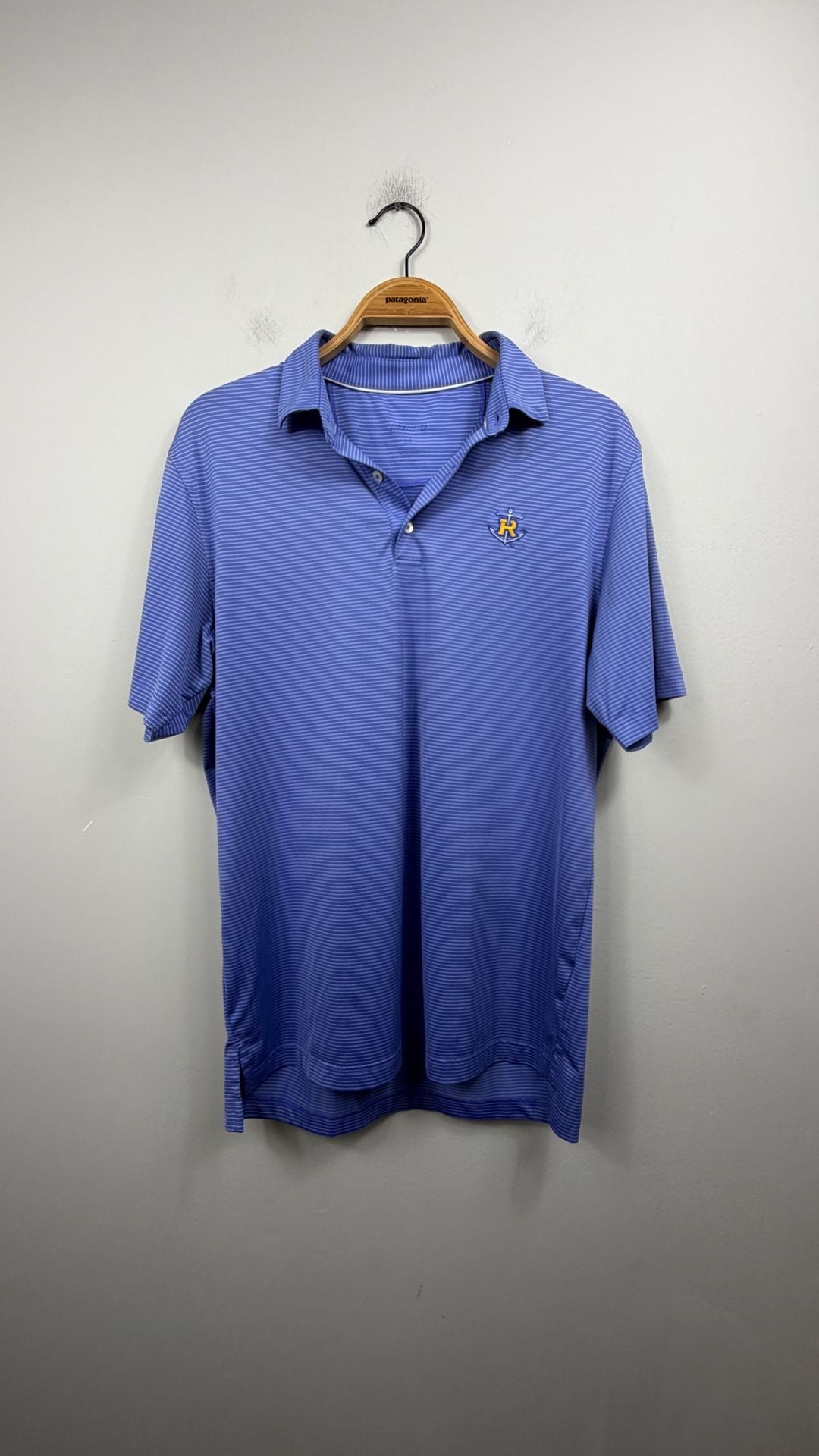 Johnnie-O Polo Shirt Size M Blue Stripe Golf Rollins College Logo 2