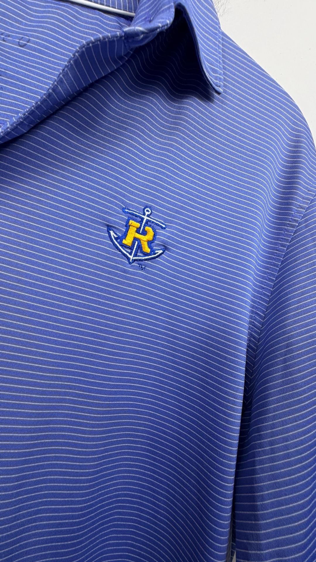 Johnnie-O Polo Shirt Size M Blue Stripe Golf Rollins College Logo 3