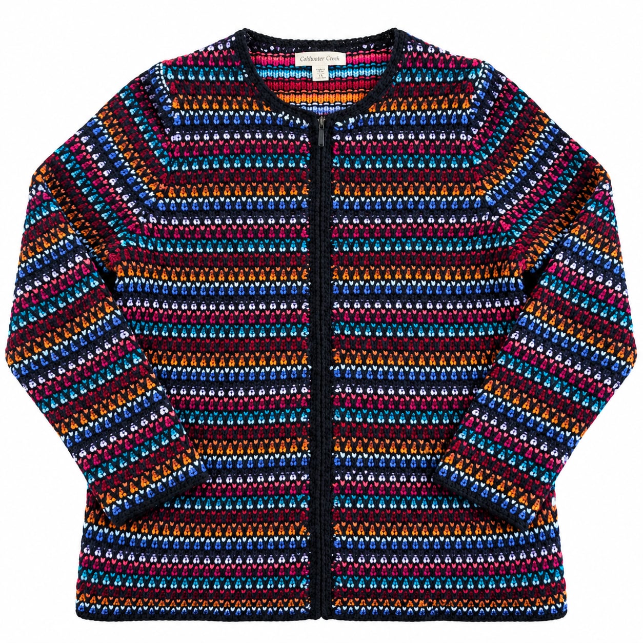 Coldwater Creek Cardigan 1X Multicolor Striped Knit Zip Front Cotton Blend 2