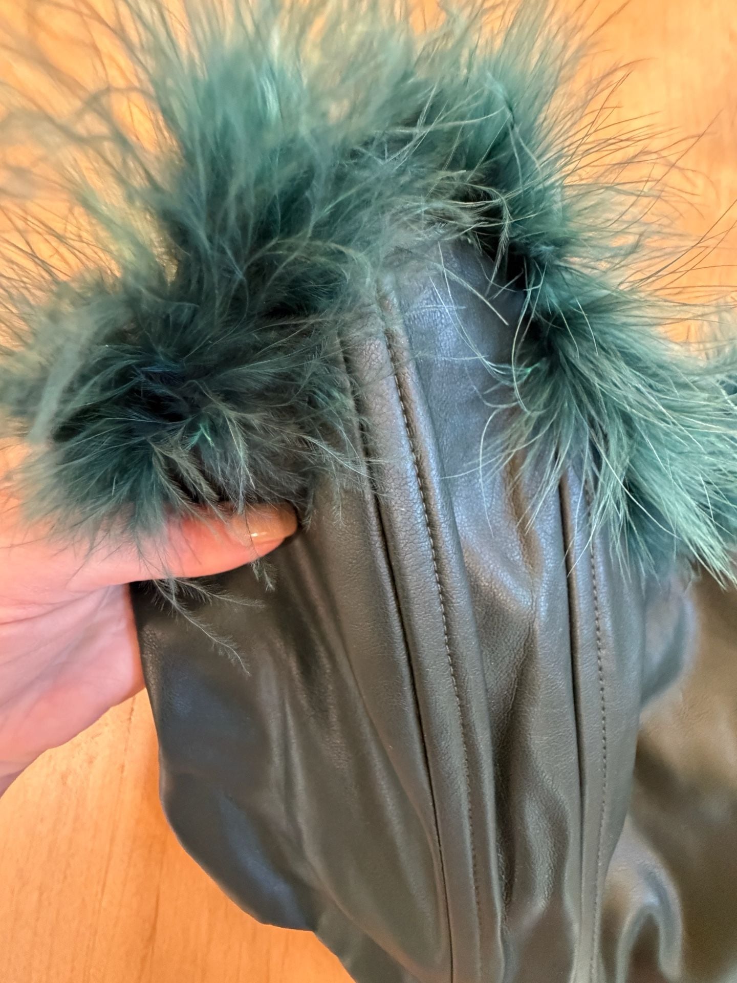 Mustard Seed Faux Leather Corset Top With Feather Trim Green Medium 6