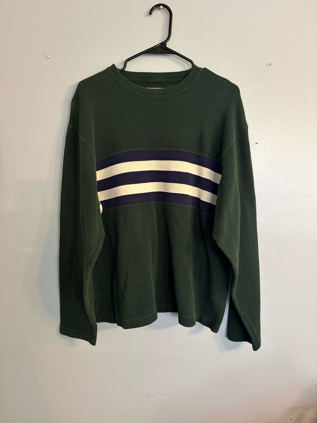 Abercrombie & Fitch Sweater Size L Green Striped Thermal Long Sleeve 2
