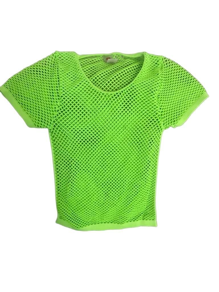 Cotton Candy Mesh Fishnet Short Sleeve Top Size S/M Neon Green Y2K 2