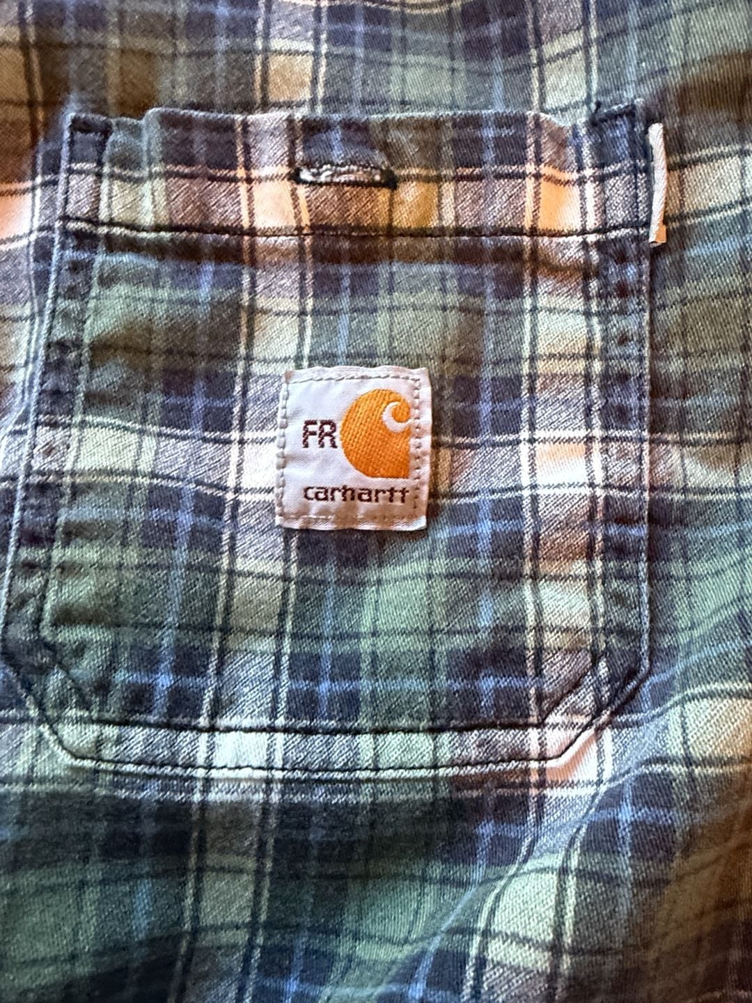 Carhartt FR Plaid Flannel Work Shirt Size Large Regular Green Blue 4