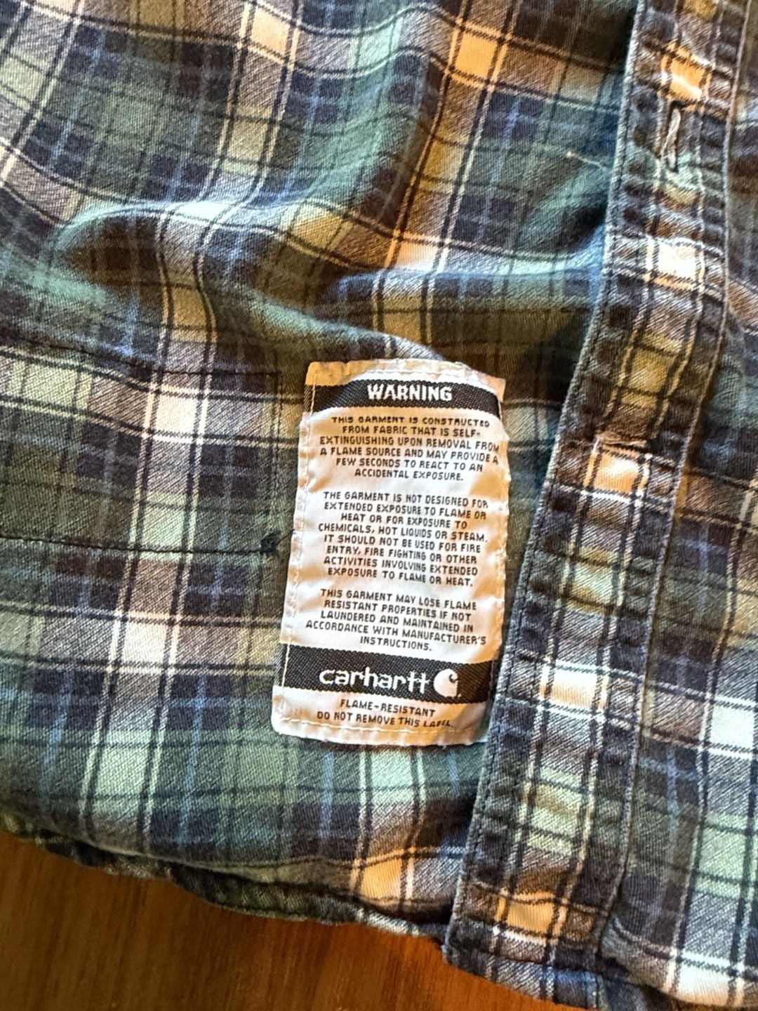 Carhartt FR Plaid Flannel Work Shirt Size Large Regular Green Blue 5