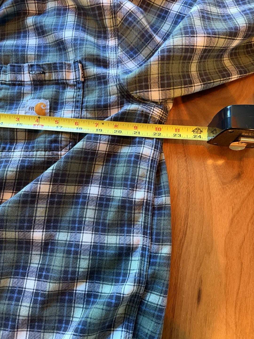 Carhartt FR Plaid Flannel Work Shirt Size Large Regular Green Blue 6