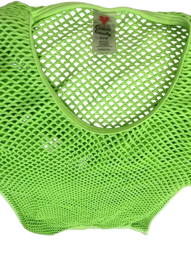Cotton Candy Mesh Fishnet Short Sleeve Top Size S/M Neon Green Y2K 4