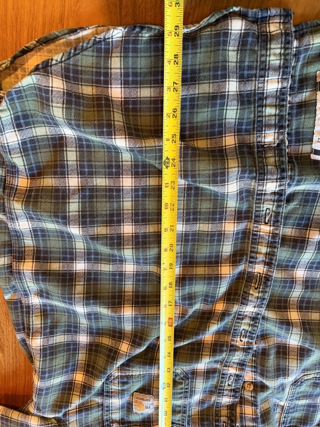 Carhartt FR Plaid Flannel Work Shirt Size Large Regular Green Blue 7
