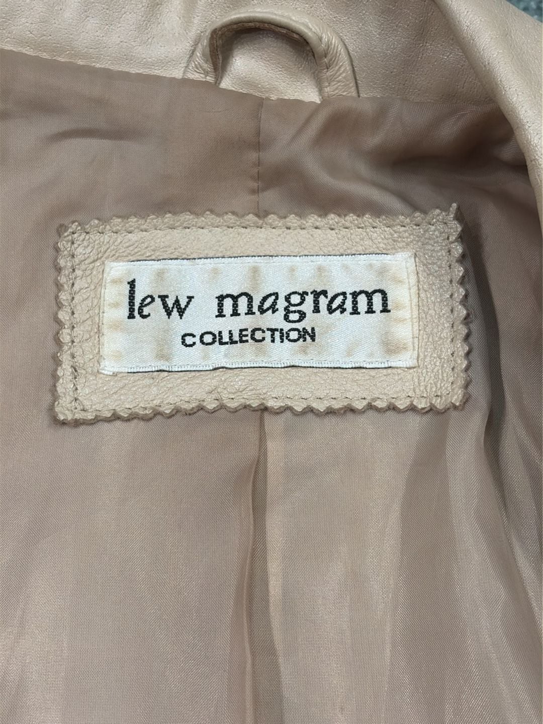 Lew Magram Leather Jacket Size 10 Beige Floral Embroidered Pig Nappa Blazer 6