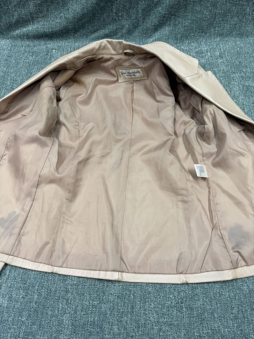 Lew Magram Leather Jacket Size 10 Beige Floral Embroidered Pig Nappa Blazer 9