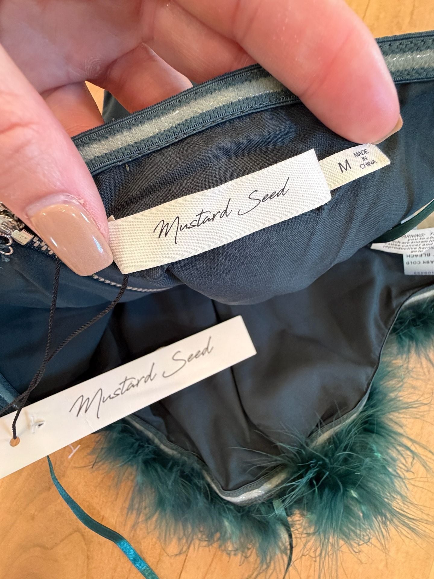 Mustard Seed Faux Leather Corset Top With Feather Trim Green Medium 4