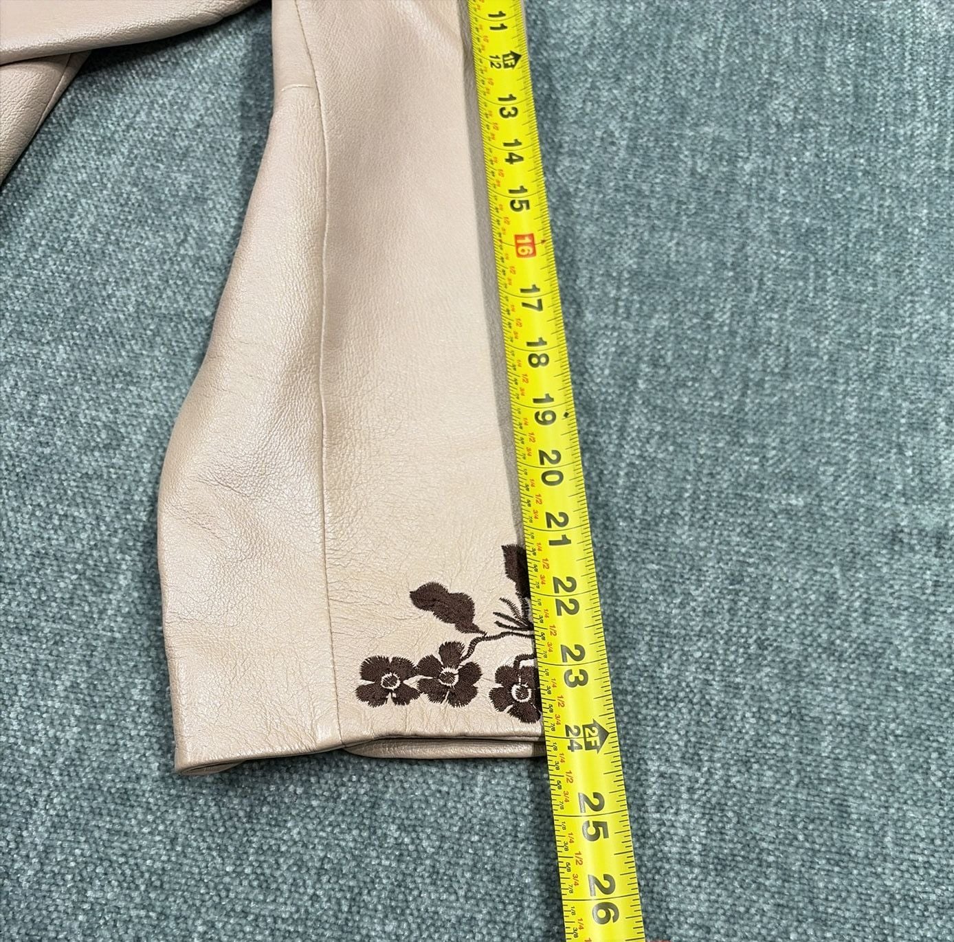 Lew Magram Leather Jacket Size 10 Beige Floral Embroidered Pig Nappa Blazer 13