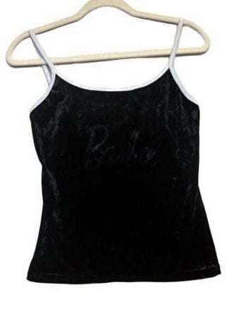 Barbie Subtle Goth Velvet Camisole Black Crushed Velour Tank Top 2
