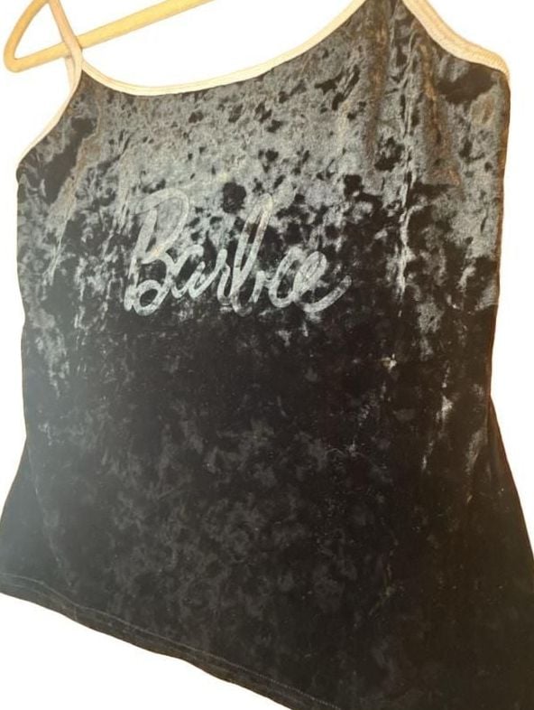 Barbie Subtle Goth Velvet Camisole Black Crushed Velour Tank Top 4