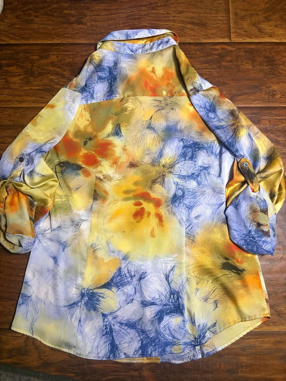 Calvin Klein Button Down Shirt Size M Yellow Blue Floral Watercolor 4