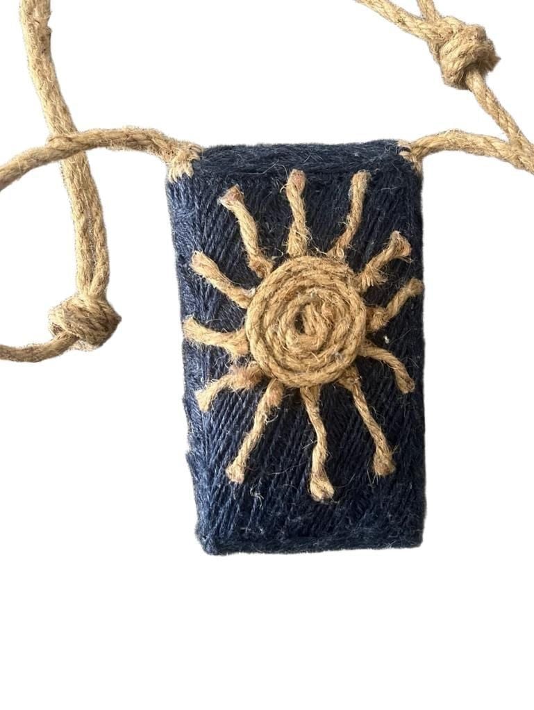 Handmade Blue Jute Sun Crossbody Phone Bag 3