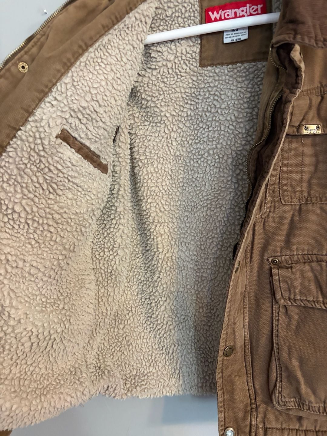 Wrangler Canvas Sherpa Jacket M Lined Workwear Barn Coat Chore Winter Full Zip 6