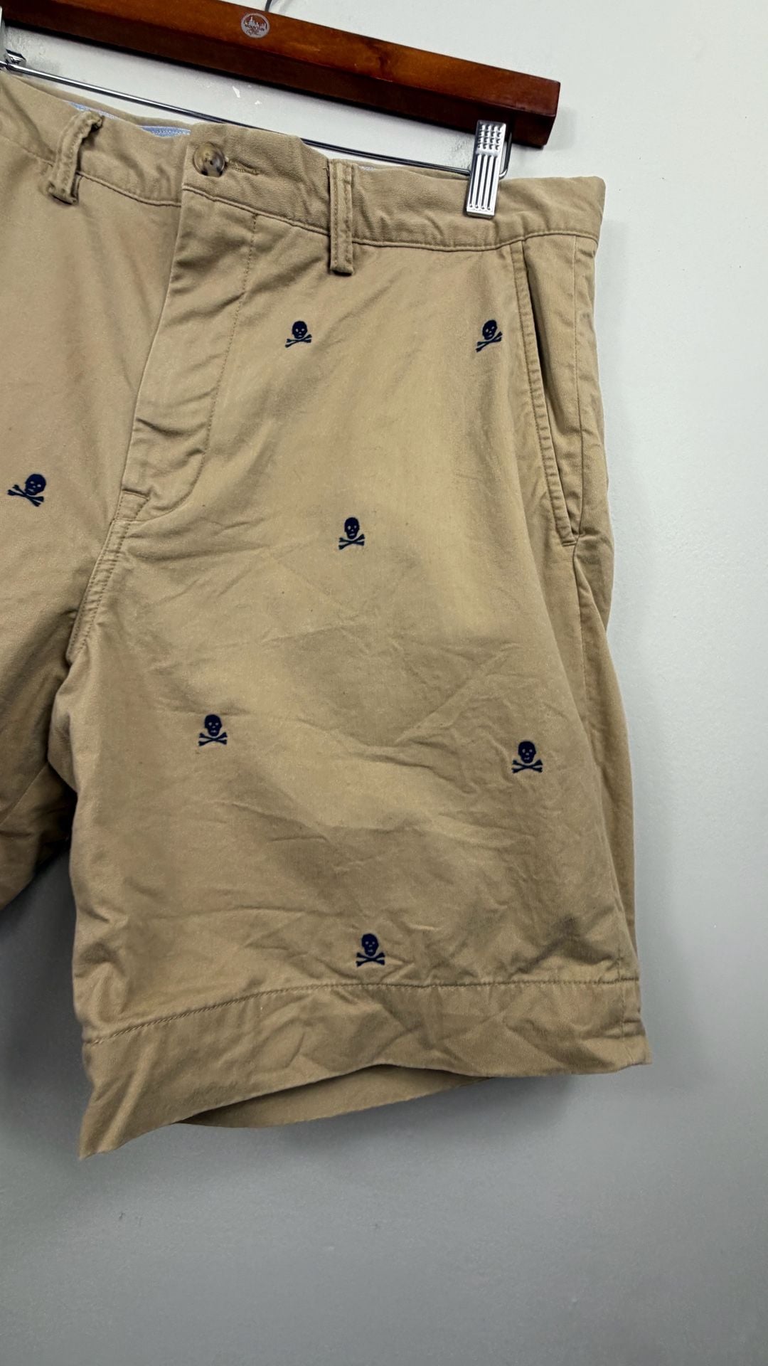 Polo Ralph Lauren Skull Embroidered Chino Shorts Size 34 Khaki 3