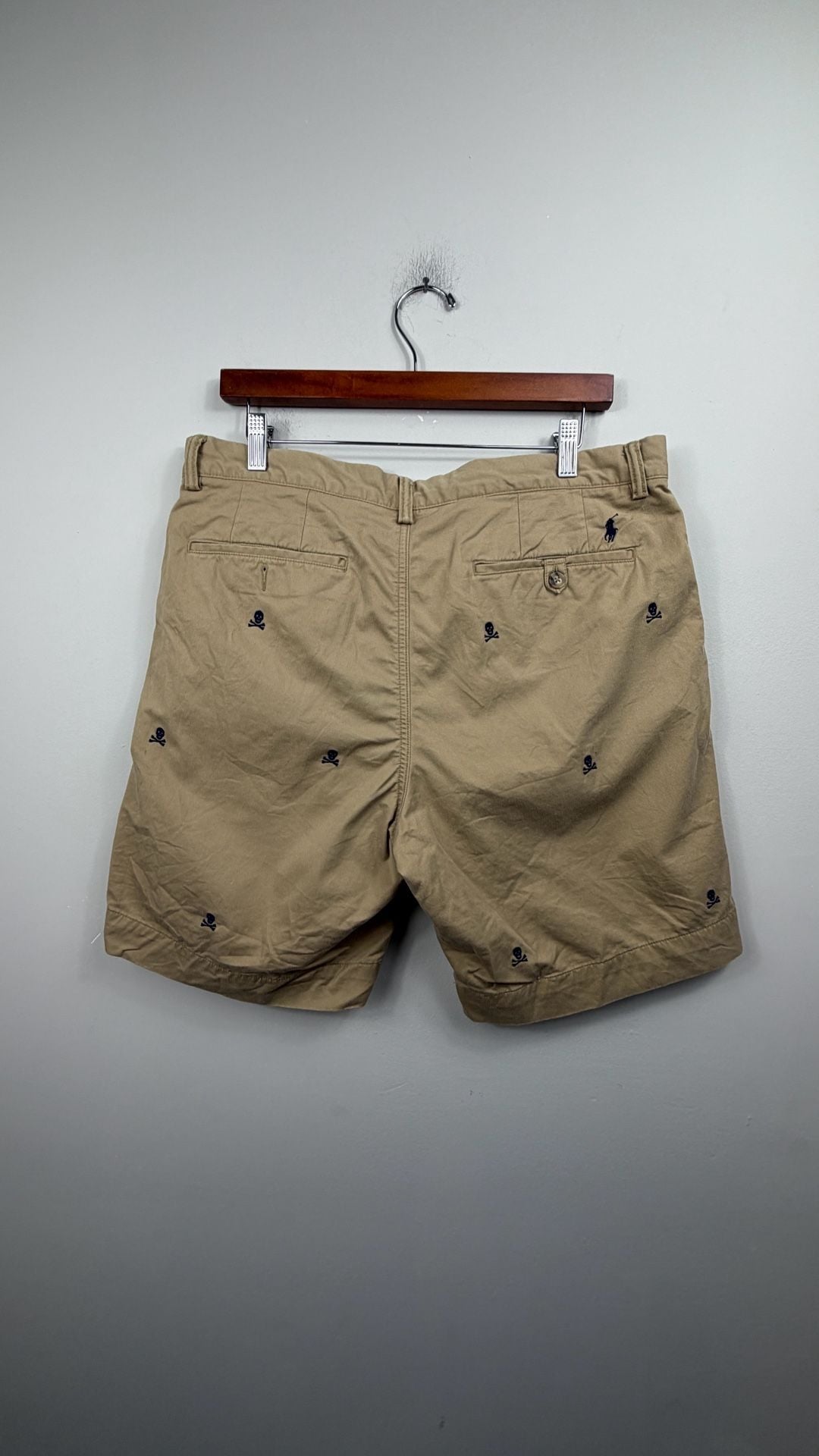 Polo Ralph Lauren Skull Embroidered Chino Shorts Size 34 Khaki 6