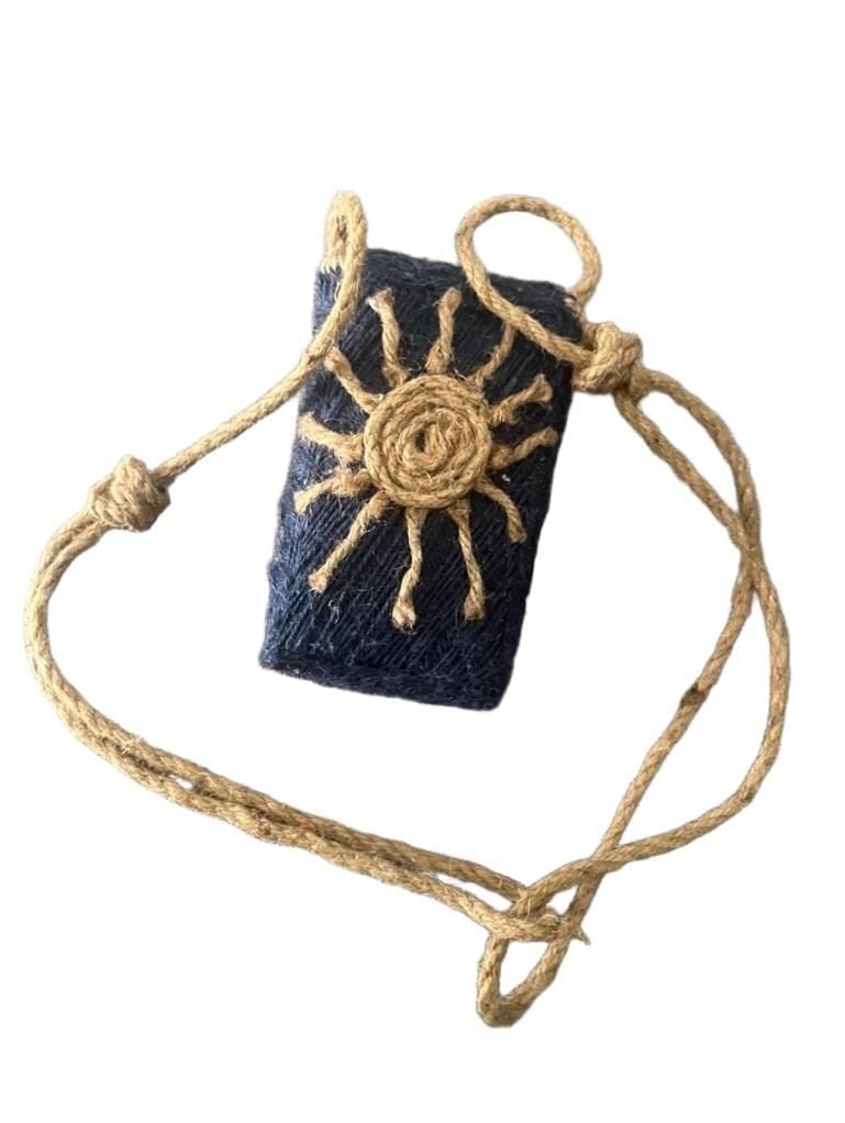 Handmade Blue Jute Sun Crossbody Phone Bag 6