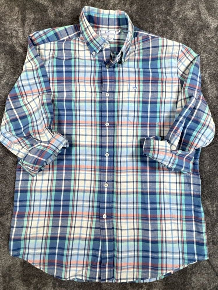 Southern Tide Plaid Classic Fit Sport Shirt Size M Blue 5