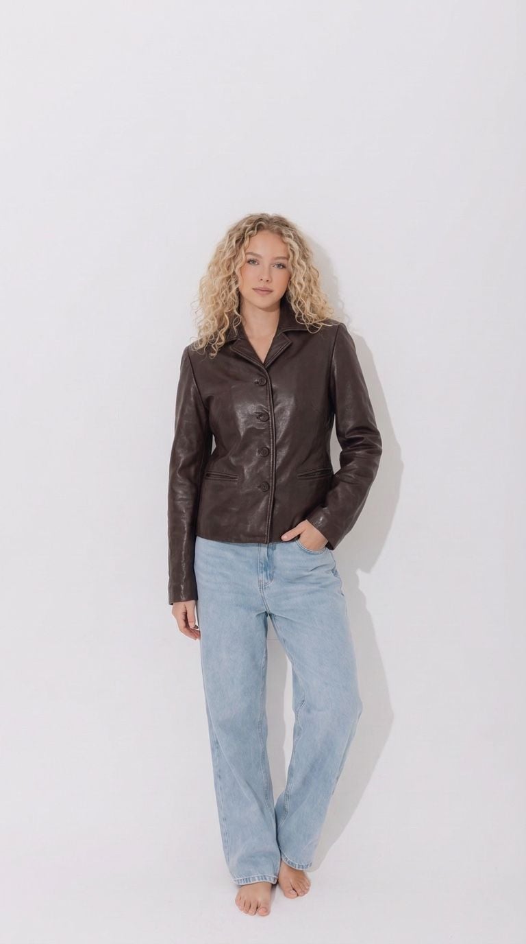 Harold's Leather Blazer Size S Brown Button Front 2