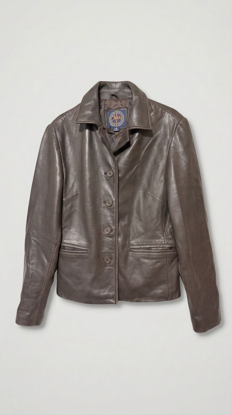 Harold's Leather Blazer Size S Brown Button Front 3