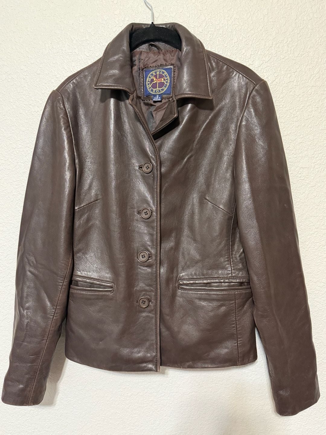 Harold's Leather Blazer Size S Brown Button Front 5