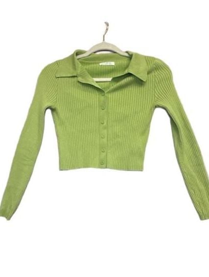 Love Always Ribbed Collared Button-Up Size Medium Green Cardigan 2