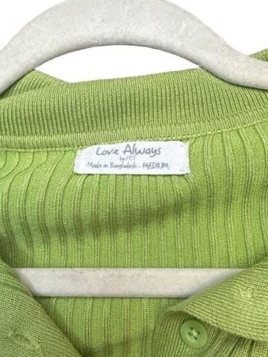 Love Always Ribbed Collared Button-Up Size Medium Green Cardigan 3