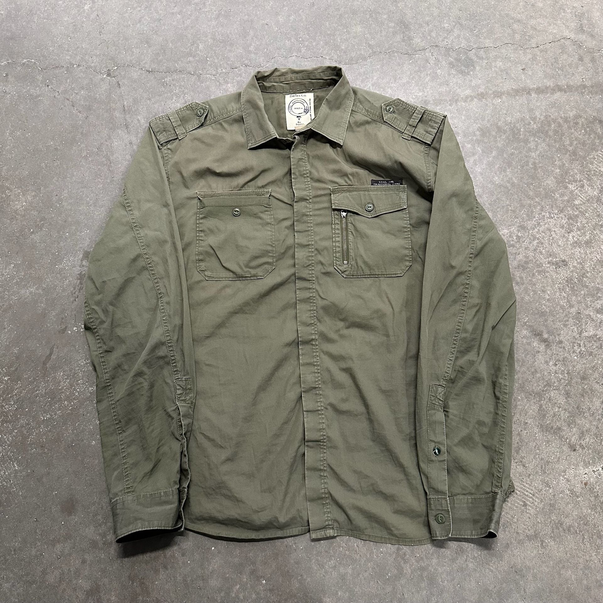 Diesel Utility Shirt XL Military Style Epaulet Cargo Pocket Long Sleeve 2