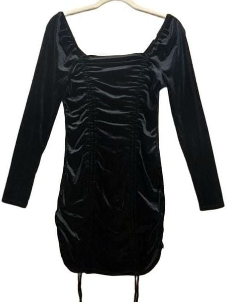 Wild Fable Black Velvet Ruched Long Sleeve Dress Size M 3