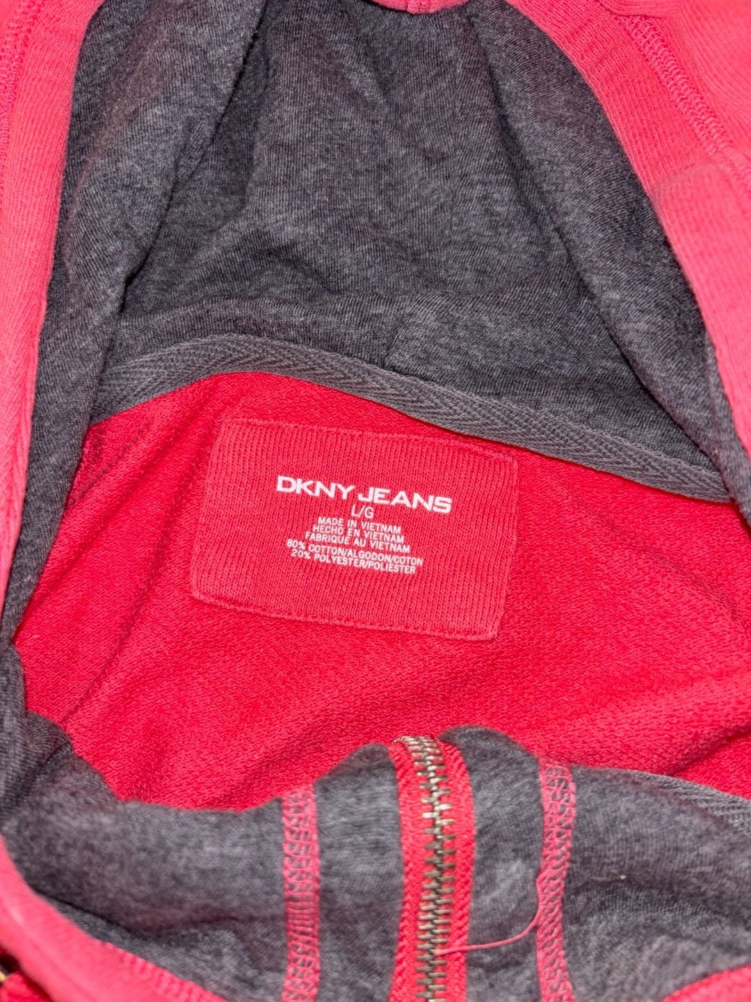DKNY Jeans Full Zip Hoodie Size L Pink Floral Rhinestone 5