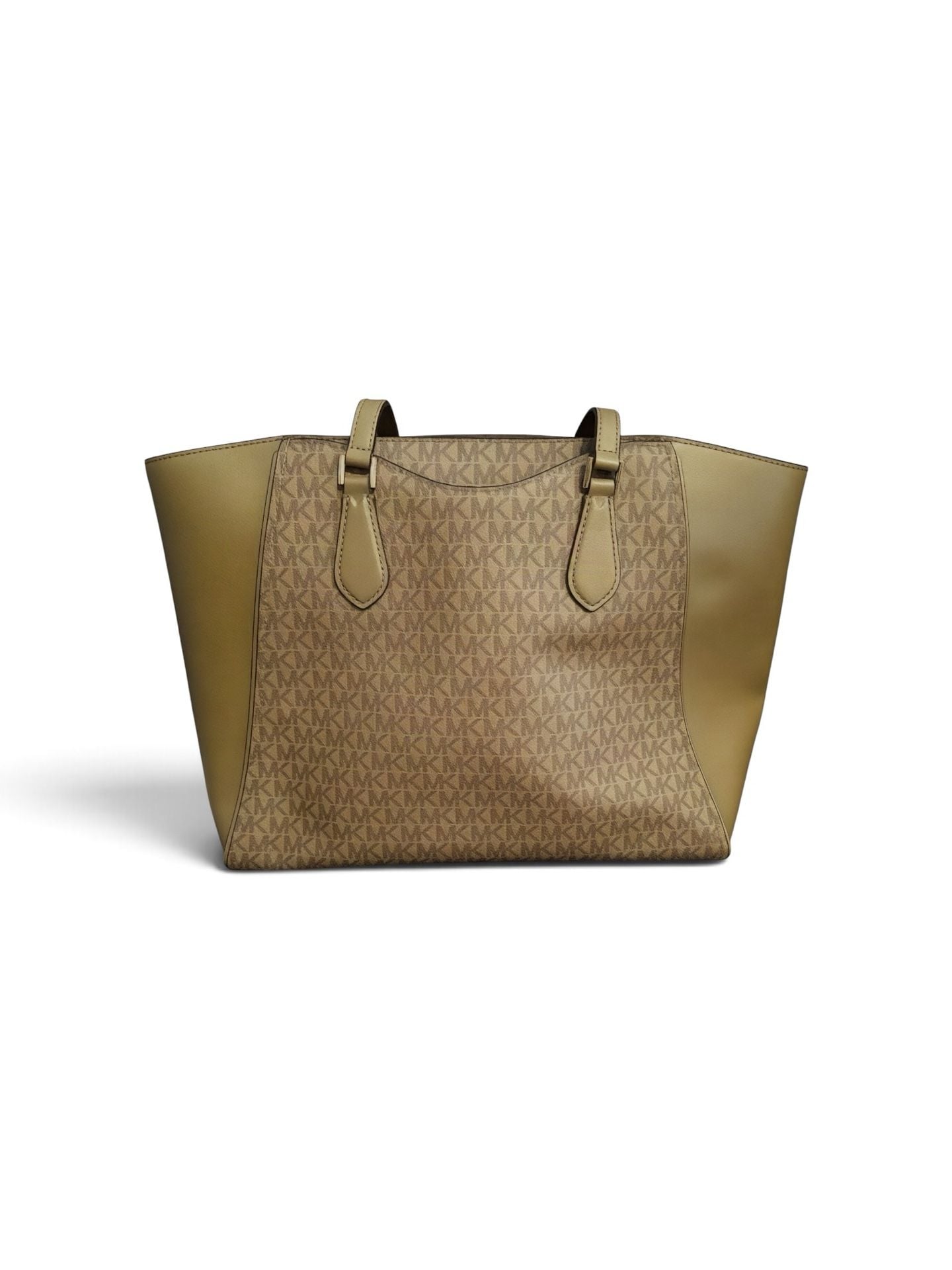 Taryn Large Signature Logo and Leather Tote Bag in HUSK 3