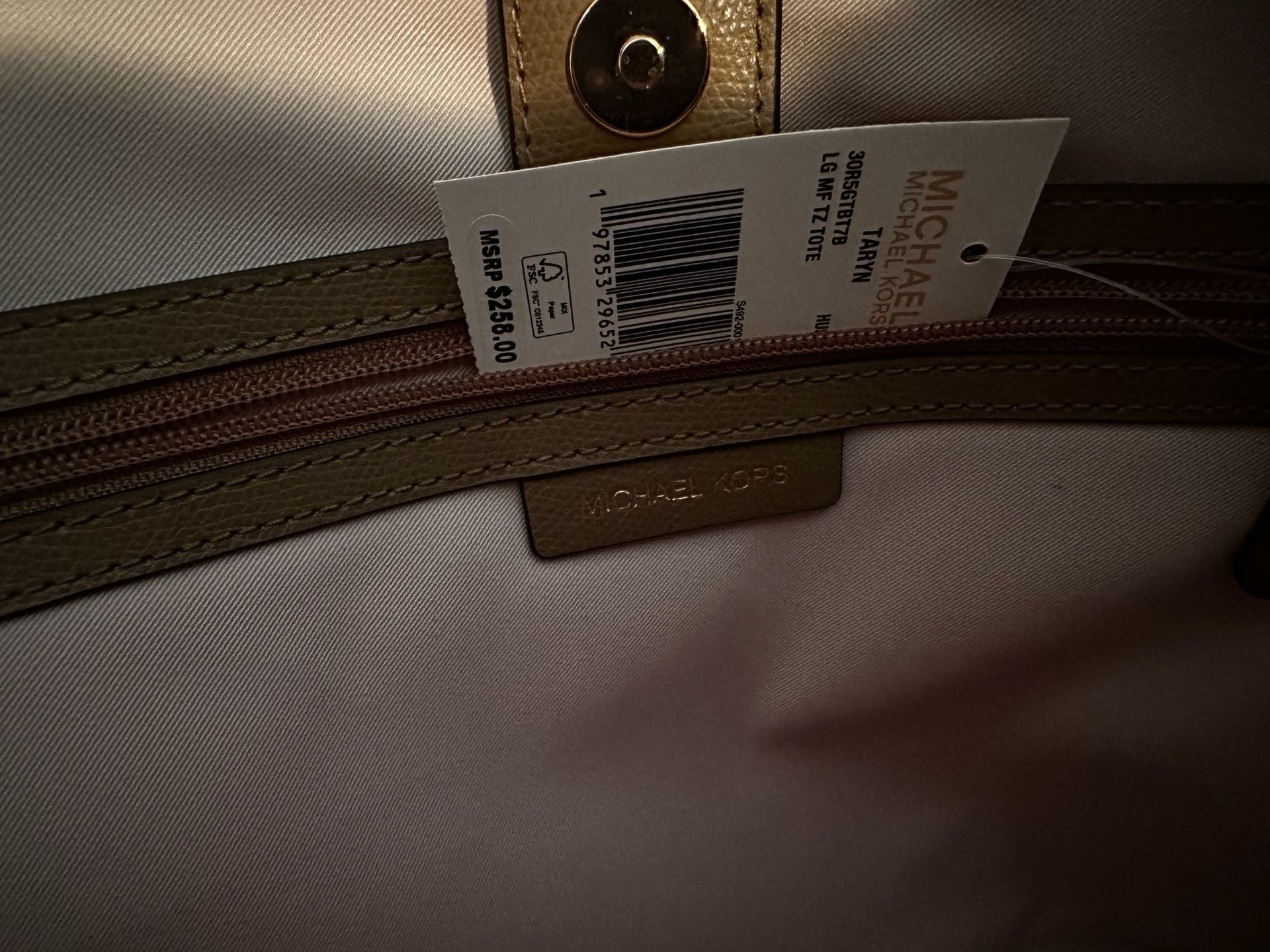 Taryn Large Signature Logo and Leather Tote Bag in HUSK 5