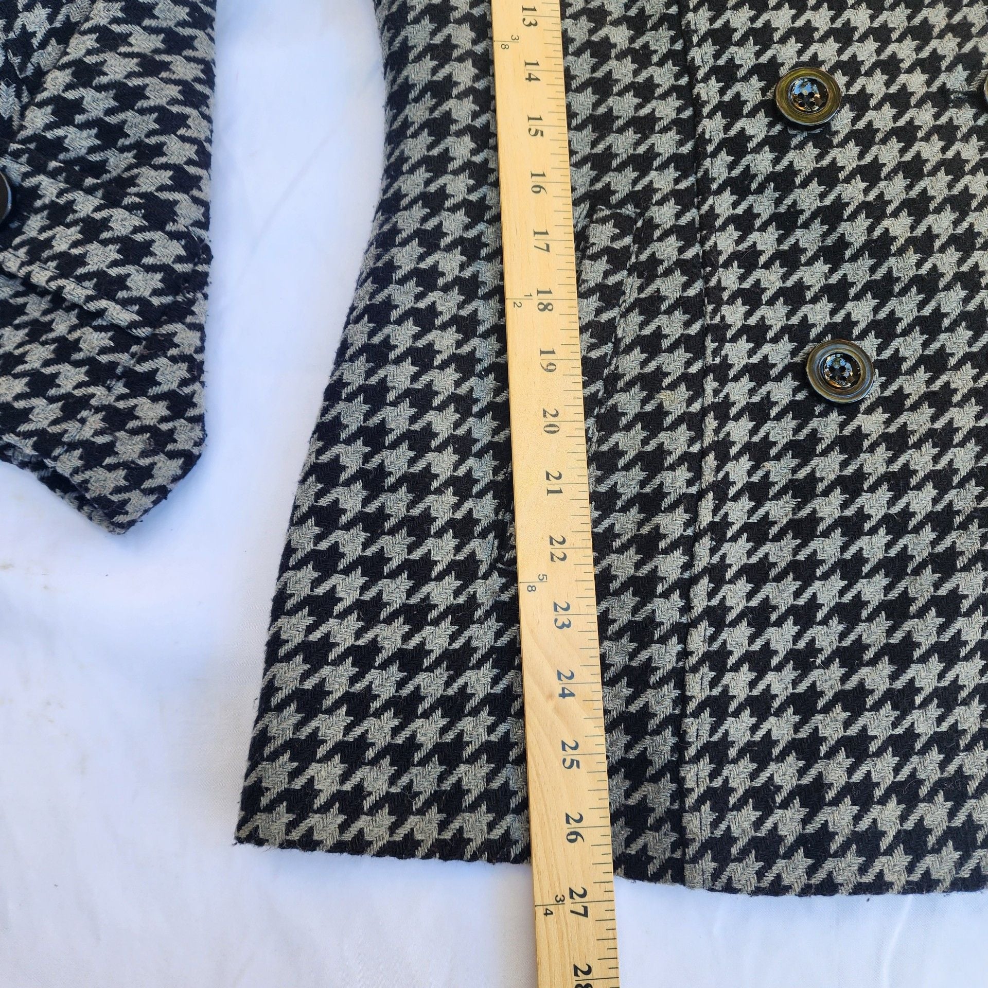 Faded Glory Houndstooth Pea Coat Size M Black White Wool Blend Jacket 8