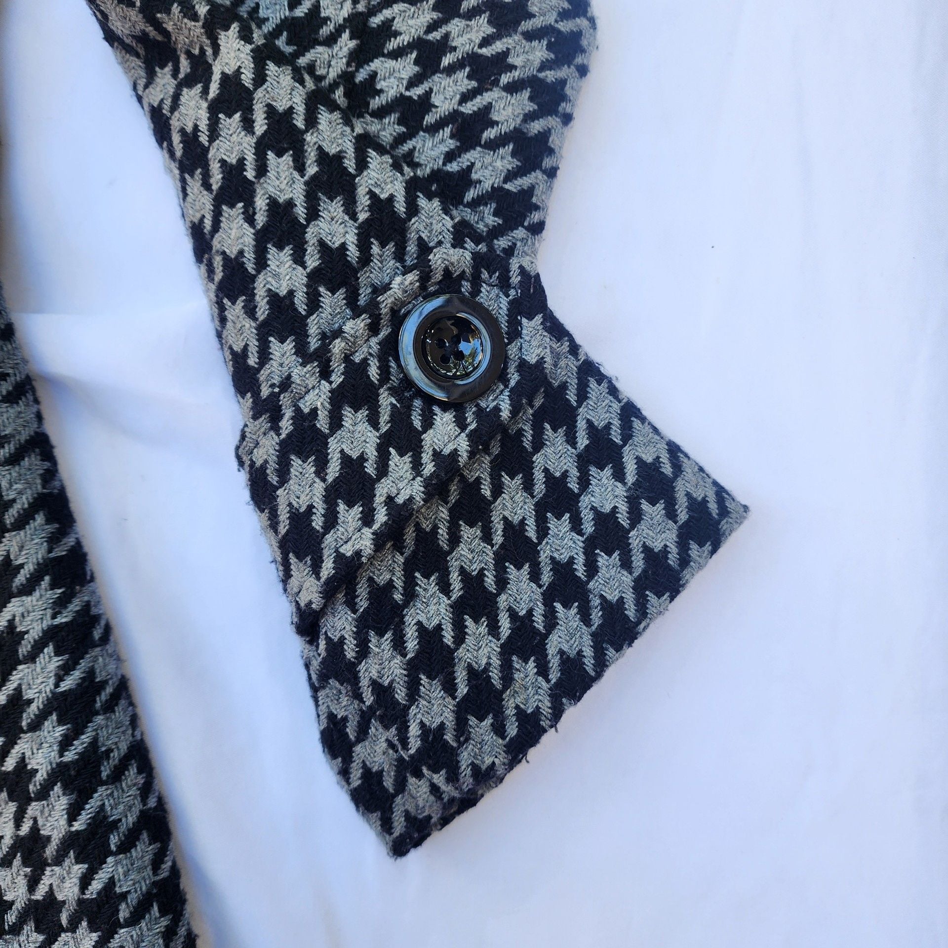 Faded Glory Houndstooth Pea Coat Size M Black White Wool Blend Jacket 9