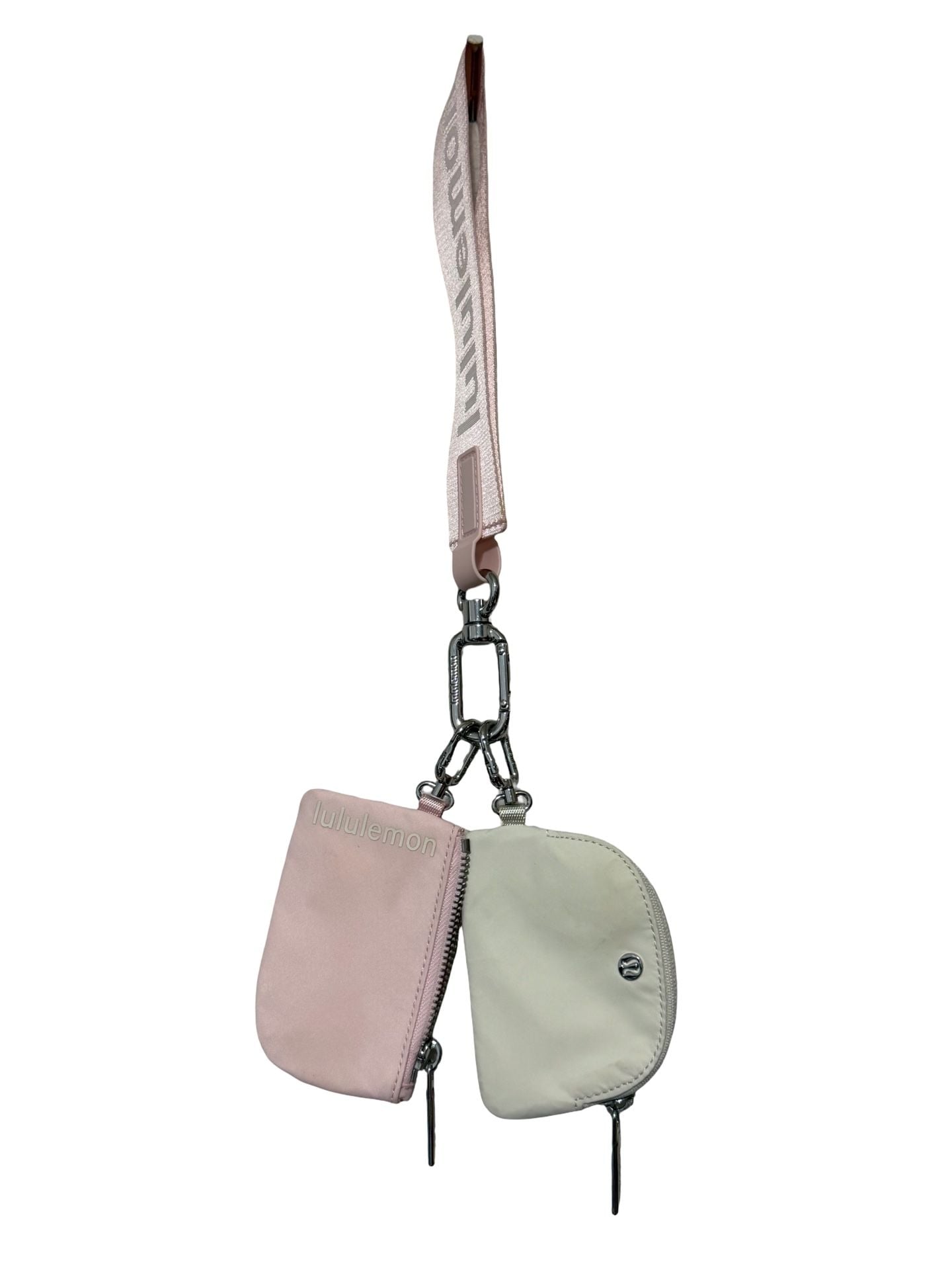 Lululemon Dual Pouch Wristlet Metallic Wordmark Pink Pastel White Opal 1