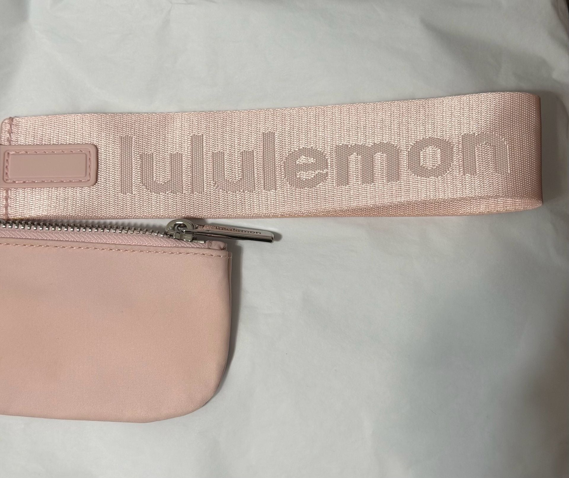 Lululemon Dual Pouch Wristlet Metallic Wordmark Pink Pastel White Opal 3