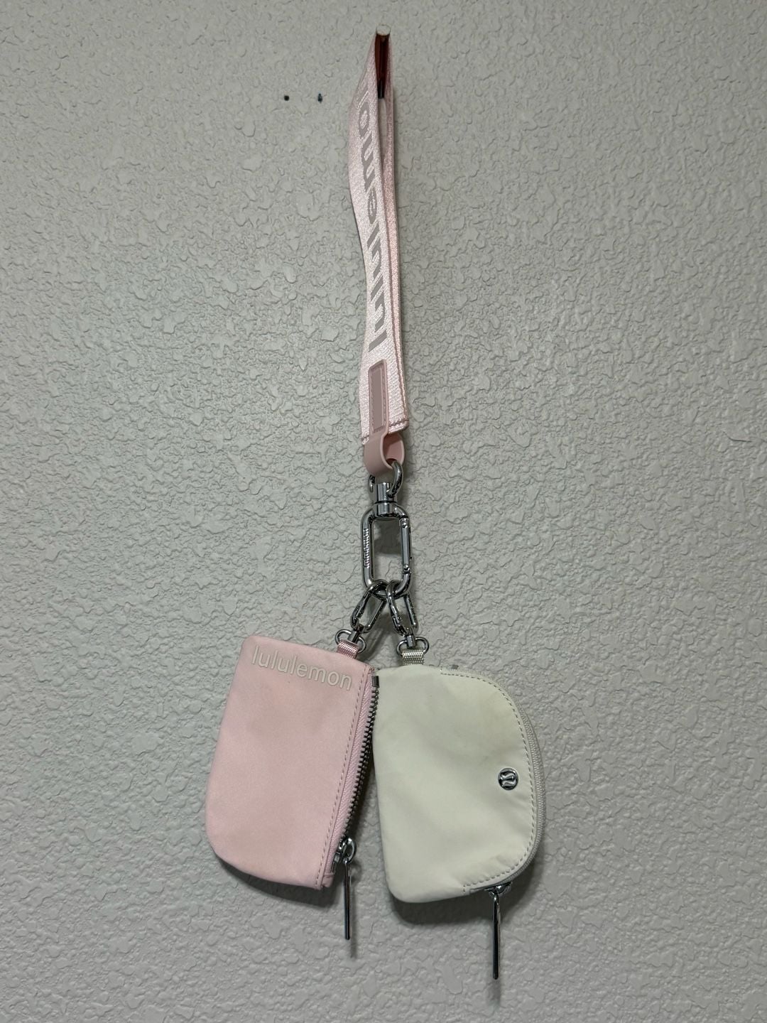 Lululemon Dual Pouch Wristlet Metallic Wordmark Pink Pastel White Opal 6