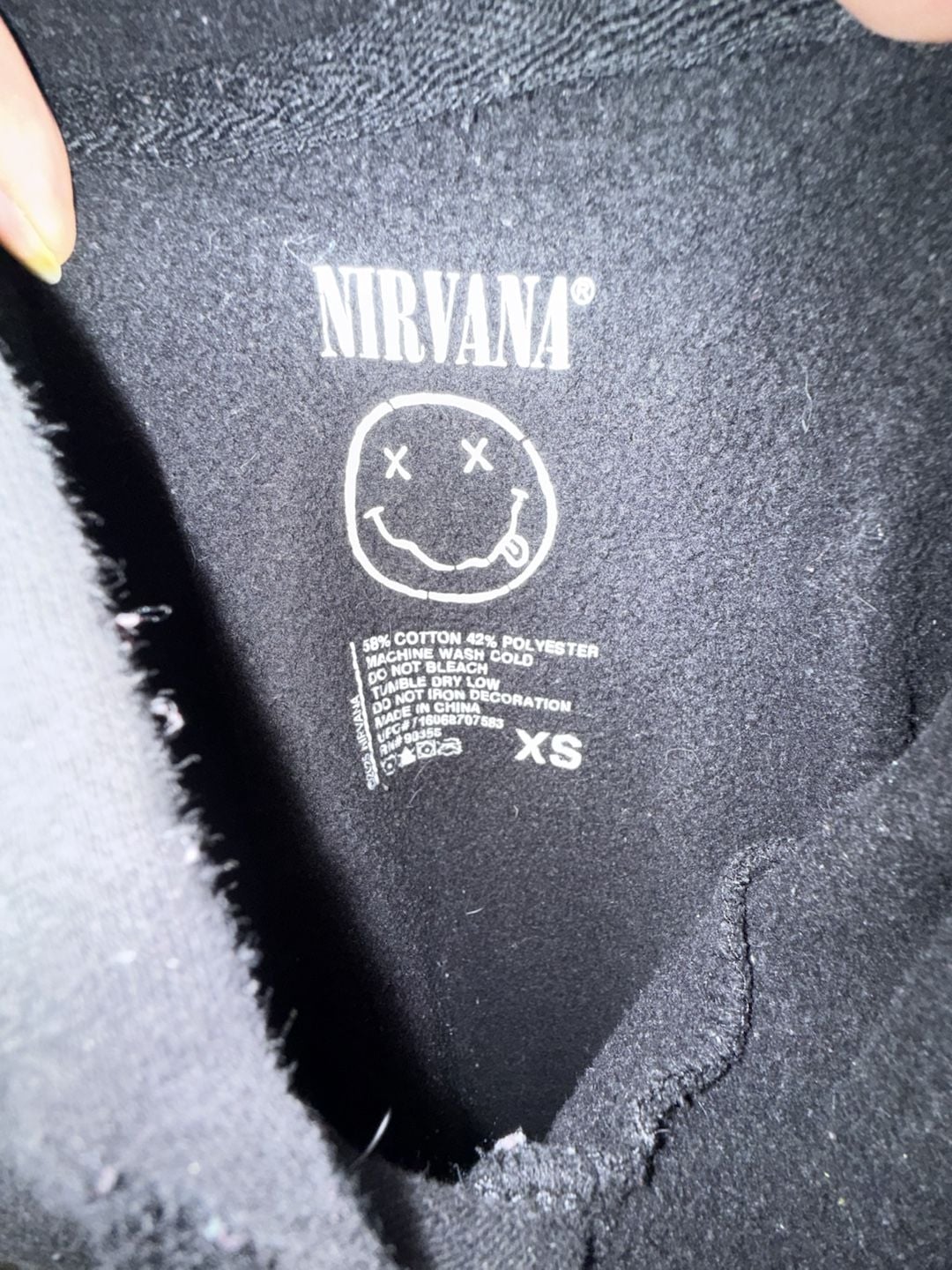 Nirvana Smiley Face Hoodie Size XS Black Graphic Pullover 5
