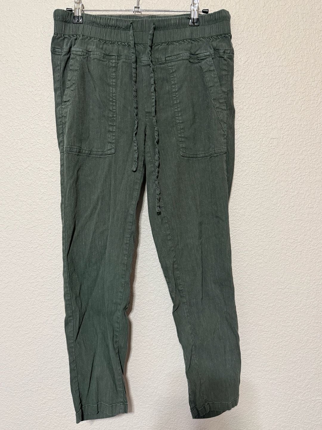 KUT from the Kloth Drawstring Cargo Pants Size S Green Linen Blend 2