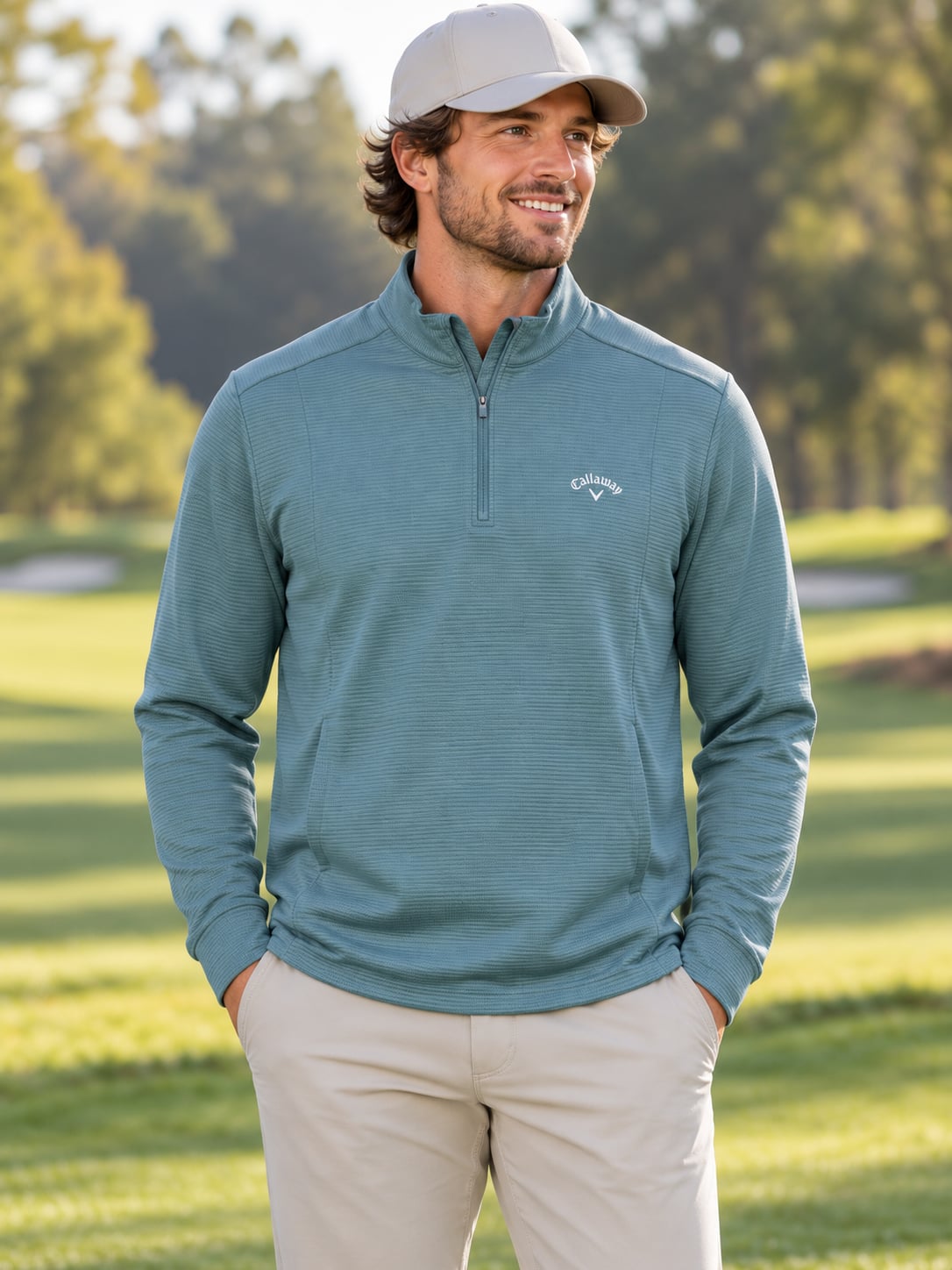 Callaway Ottoman Quarter Zip Golf Pullover Men’s XL Sage Green Ribbed 2