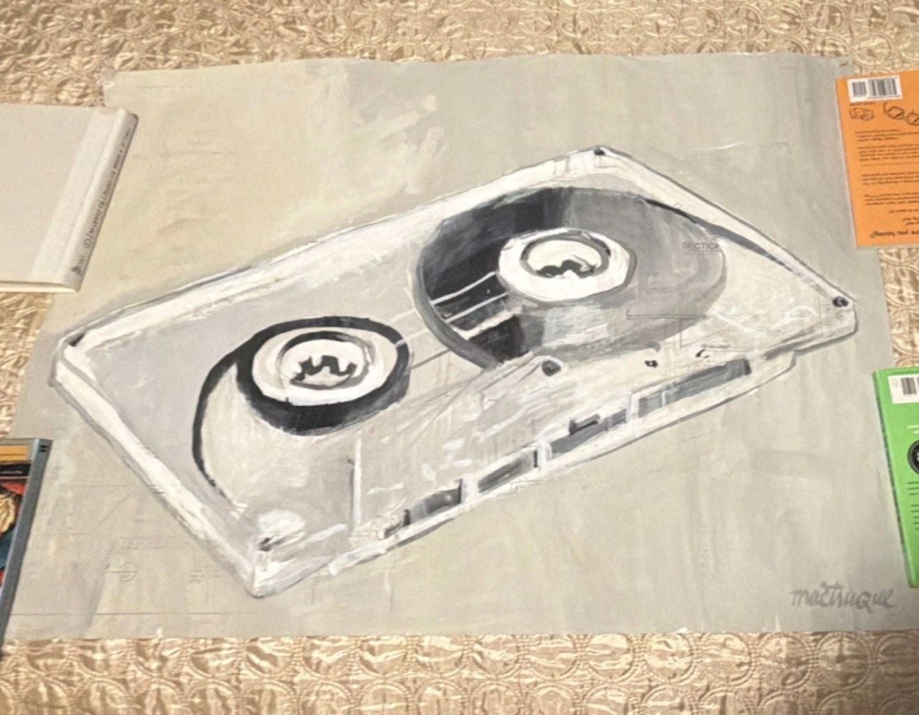 mactruque Original Signed Cassette Tape Drawing Contemporary Large Paper Art 1