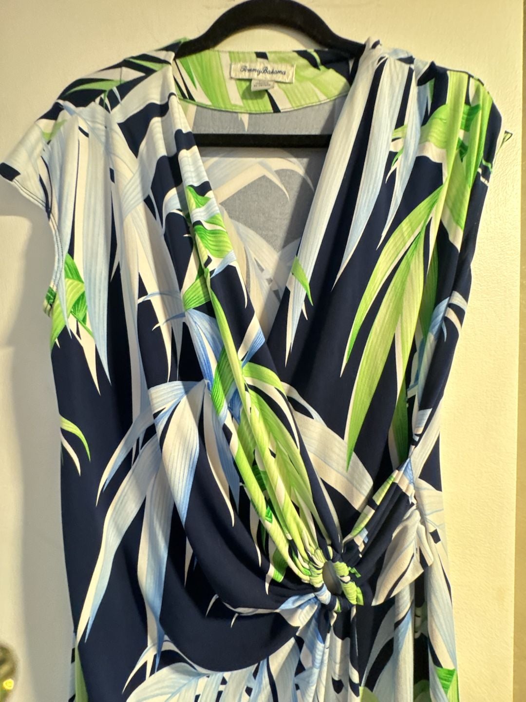 Tommy Bahama Palm Leaf Wrap Dress Size L Tropical Blue Green Navy 3