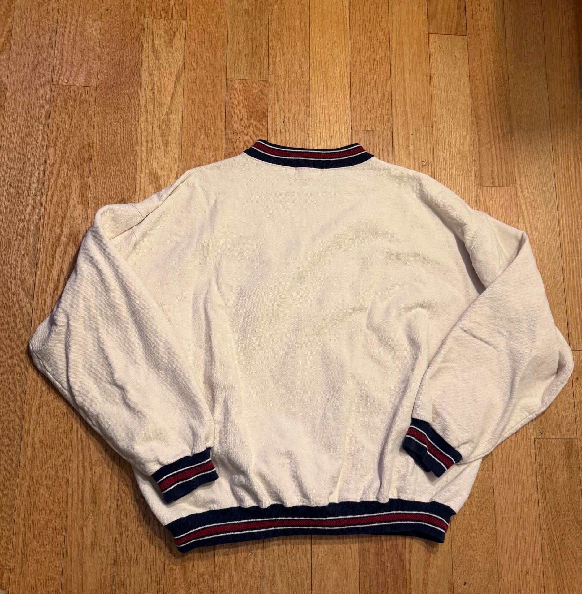 Vintage Mercedes Benz Off White / Navy / Red Trim Sweatshirt Size XL 9