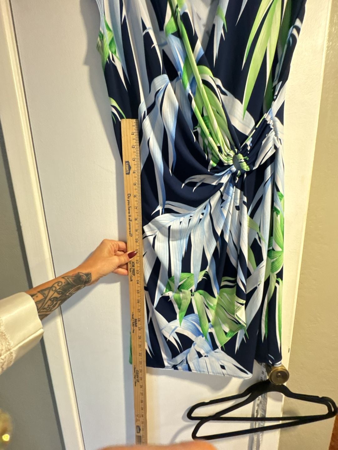 Tommy Bahama Palm Leaf Wrap Dress Size L Tropical Blue Green Navy 7